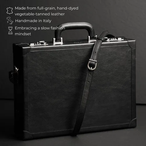 Vista 4 de Time Resistance Funda de cuero para portátil de hasta 15 pulgadas - Maletín de cuero italiano de grano completo - Estuche rígido con cerradura