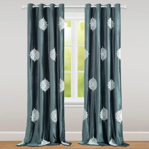 Vista 16 de VOGOL Cortinas opacas bordadas para sala de estar, paneles de cortina de terciopelo azul para dormitorio, 52 x 63 pulgadas, 2 paneles