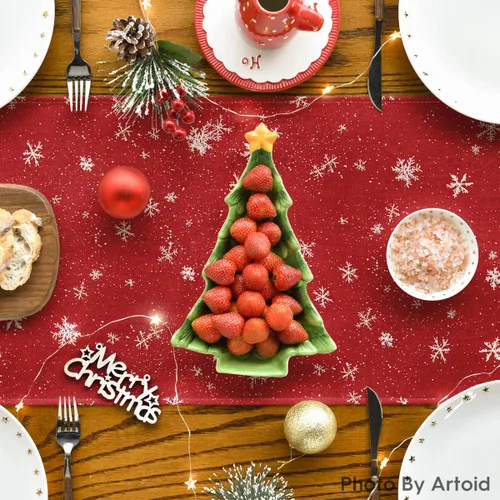Vista 4 de Artoid Mode Camino de mesa con diseño de muñeco de nieve y pájaros de Navidad, decoración de mesa de comedor para interiores y exteriores