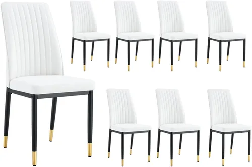 Vista 10 de Juego de 4 sillas de comedor modernas, de piel sintética, con patas de metal, para comedor, oficina, sala de espera (juego de 4, color blanco)