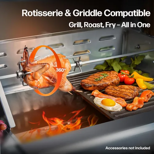 Vista 7 de Gran parrilla de carbón incorporada, parrillas de carbón con bandeja elevable, capucha aislada y medidor de temperatura, parrilla de barbacoa