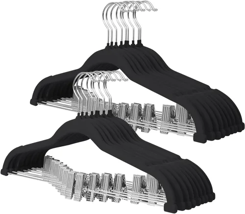 Vista 11 de ManGotree Perchas de terciopelo para bebé de 11.8 pulgadas con clips movibles, perchas de fieltro antideslizantes para niños, perchas de ropa