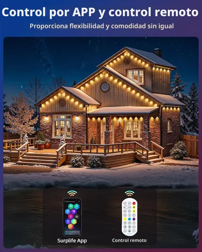Vista 7 de REYLAX Luces permanentes para exteriores de 100 pies con 60 luces LED, luces de alero RGB+IC, IP67 impermeable, múltiples escenas para decoración