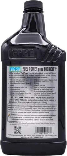 Vista 4 de 1 FPPF Lubricity Plus Fuel Power Diesel Treatment 90105 Treats up to 250 gallons of diesel fuel while cleaning injectors, dispersing water