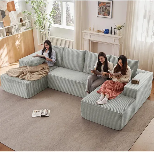 Vista 16 de Sofá modular de nube de 140 pulgadas para sala de estar, sofá modular de asiento profundo, juego de sofás de pana grandes y cómodos con espuma Negro