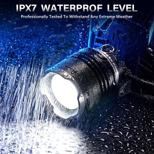 Vista 5 de AKNEAR Linterna frontal LED recargable con luz roja, lámpara de cabeza de resistencia de 95 horas con zoom y 12 modos e impermeable IPX7 y ajustable