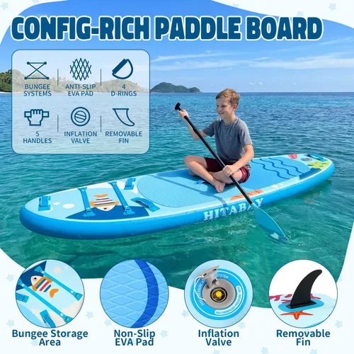 Vista 3 de Tabla de remo para niños con accesorios de SUP, tabla de remo para niños duradera, ligera y estable, cubierta antideslizante ancha, tablas de remo