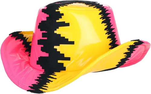 Vista 4 de FUN Costumes Pink & Yellow Macho Man Randy Savage Deluxe Cowboy Hat