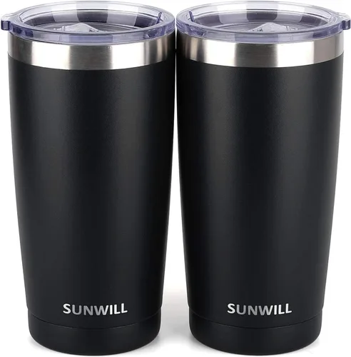 Vista 18 de SUNWILL - Vaso para café de viaje de 20 onzas, taza aislada con tapa, taza de acero inoxidable para bebidas frías y calientes, gris claro Gris oscuro