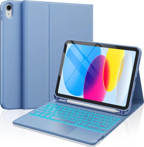 Vista 11 de CHESONA Funda compatible con iPad de 11ª (A16)/10ª generación con teclado Azul