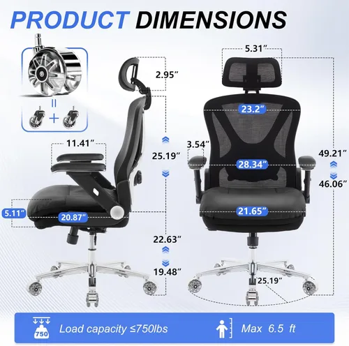 Vista 2 de Silla de oficina ergonómica de 750 libras, sillas de oficina grandes y altas mejoradas para personas pesadas, silla de escritorio de malla