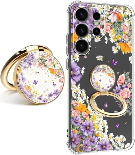 Vista 8 de Funda para Samsung Galaxy S23 FE con protector de pantalla, suave, a prueba de golpes, transparente, floral, funda protectora para mujer, diseño