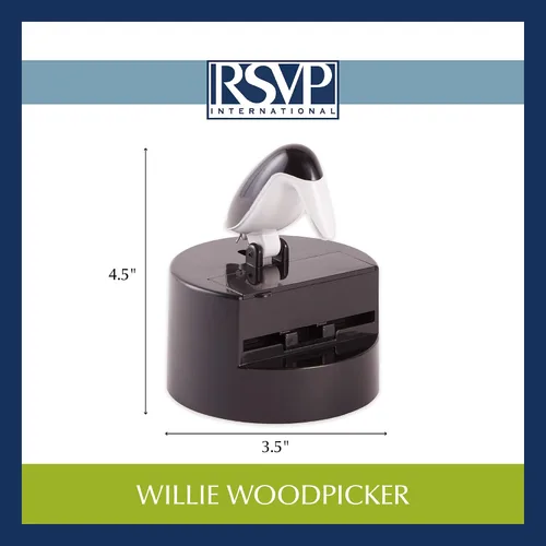 Vista 9 de RSVP International Willie Woodpicker - Soporte para palillos de dientes, pájaro carpintero, 100 unidades, plástico, blanco y negro