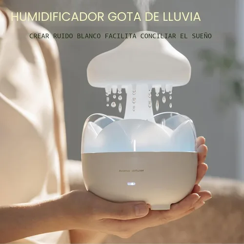 Vista 2 de Humidificador portátil de gota de lluvia, difusor de aceite esencial en forma de nube, capacidad de 230 ml, control remoto, con luz nocturna