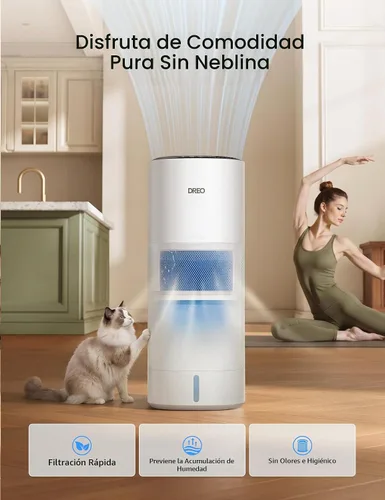 Vista 4 de DREO Humidificadores evaporativos inteligentes de 10 L para dormitorio de Blanco puro