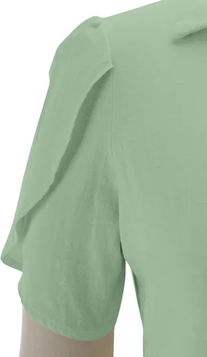 Vista 7 de Camisetas de verano para mujer, de manga corta, pétalos, de lino, con bolsillo, casual, con botones, blusas básicas