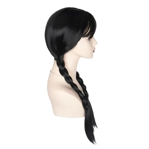 Vista 7 de Yan Dream Peluca larga de trenzas negras para mujer, peluca de coleta trenzada para Halloween, cosplay, fiesta, peluca para adultos