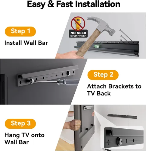 Vista 6 de Soporte de pared para TV sin tachuelas para televisores de 12 a 55 pulgadas, soporte de TV sin taladro que soporta hasta 100 libras, soporte de TV