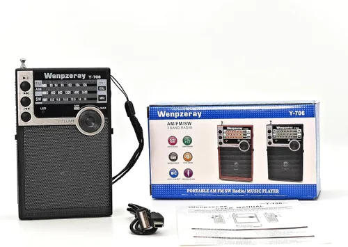 Vista 8 de Y-706 Radio de bolsillo portátil AM FM SW Banda Receptor Transistor con batería con buen sonido fuerte Soporte de altavoz pequeño USB/TF Card Play