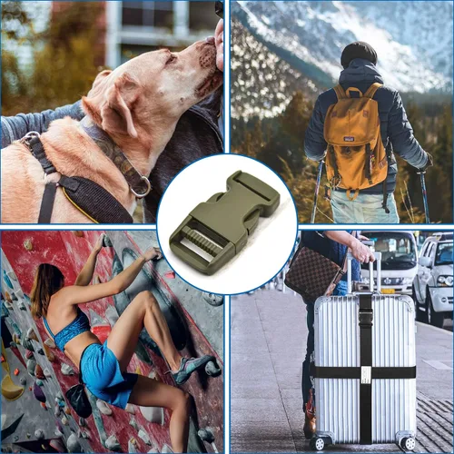 Vista 5 de Juego de correas de hebillas de 1 pulgada con correas de nailon de 10 yardas, 10 hebillas de plástico de liberación lateral rápida, 20 clips Verde