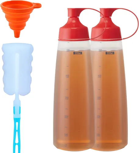 Vista 13 de Botellas exprimibles de condimentos para salsas, panqueques de plástico – boca ancha para cocina, ketchup mostaza, botella vacía para glaseado