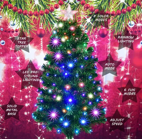 Vista 4 de Holiday Essence Prelit Árbol de Navidad artificial, árbol de Navidad de pino de 4 pies con luces LED multicolor que cambian de función y árbol
