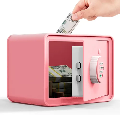 Vista 9 de Caja Fuerte Mini para Niños Caja de Dinero Pequeña – GoldenKey Negro Macarrón 7"x9.4"x6.3" Caja Fuerte de Seguridad de Dinero con Ranura