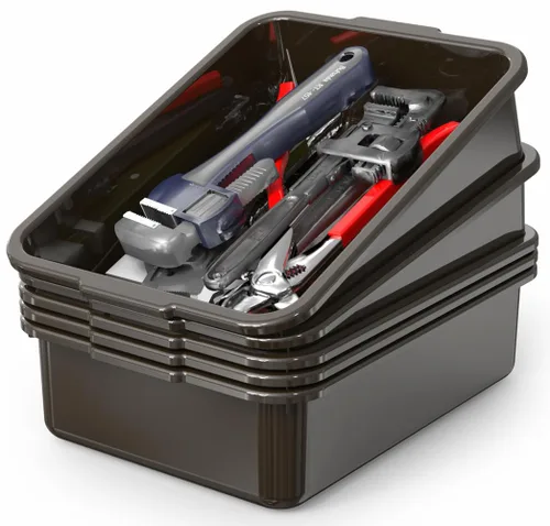 Vista 8 de Caja de 5 tinas de autobús comercial/bolsa de transporte, plástico negro con asas, lavabo 8 litros