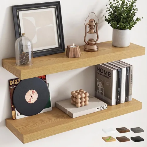 Vista 19 de 16 Inch Floating Shelves for Wall 2 Pack, 8"D Wood Grain Bathroom Shelves Acabado negro