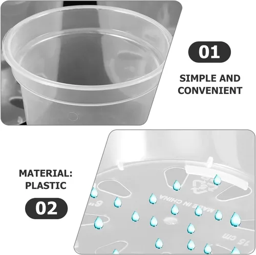 Vista 5 de HANABASS 6 macetas transparentes de 3 pulgadas con agujeros de drenaje, macetas de plástico para guardería, flores, suculentas, orquídeas