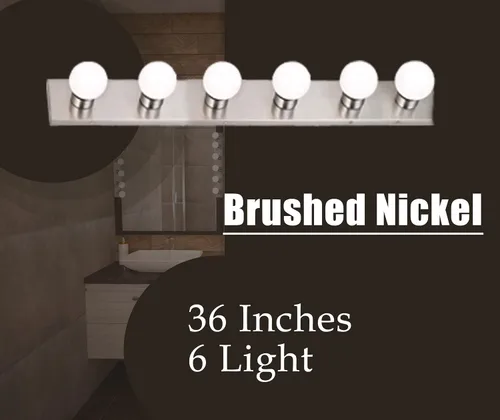 Vista 2 de Lighting - Tira de seis luces para tocador, estilo Hollywood, con placas de níquel cepillado, accesorios de grado de salón para dormitorio, baño