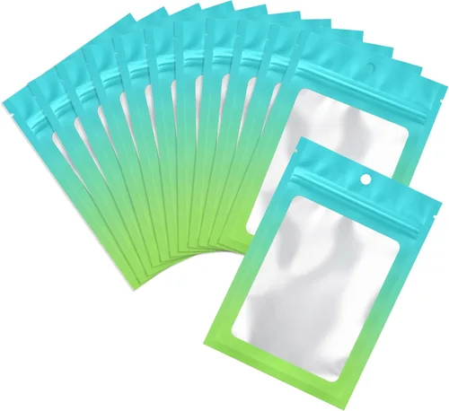 Vista 10 de 100 piezas de bolsas de mylar resellables, bolsas de almacenamiento de alimentos de color degradado, bolsas de cremallera de papel de aluminio