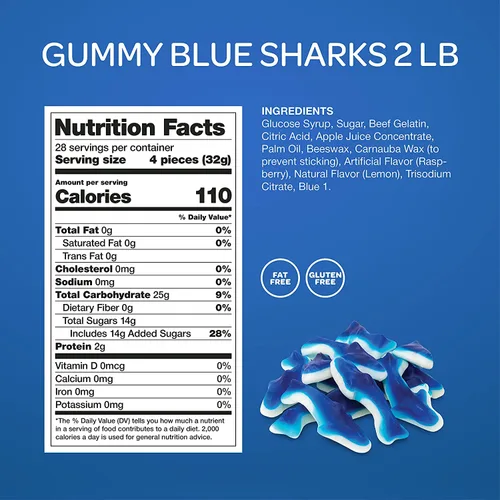 Vista 3 de Blue Sharks - Caramelos de gomitas – Paquete a granel de 2 libras – Sabor a malvavisco de frambuesa azul