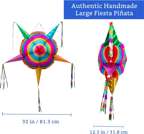 Vista 7 de Pancartas de fiesta mexicana (paquete de 5, 10 diseños de banderas de plástico por bandera) + piñata mexicana (grande de 32 pulgadas), pancarta