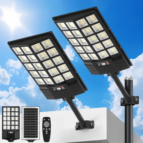 Vista 8 de Luces solares de inundación para exteriores, luz de calle con sensor de movimiento impermeable con control remoto, iluminación de seguridad