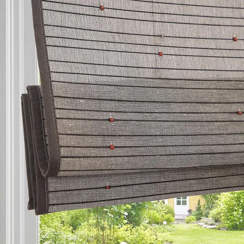 Vista 7 de PASSENGER PIGEON Persianas romanas de bambú inalámbricas, persiana personalizada con borde, persianas de bambú filtrantes de luz con cenefa de 6