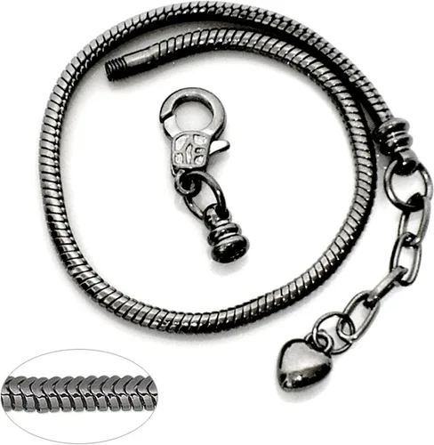 Vista 3 de rubyca 5pcs langosta estilo europeo serpiente cadena pulseras Fit Encanto Beads 16tamaño de 23cm Elegir color, Negro Gunmetal