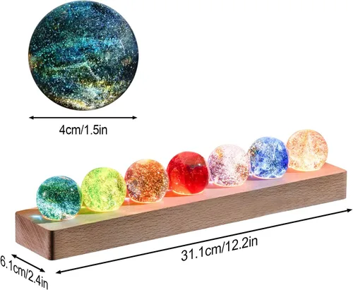 Vista 2 de Bola de cristal con base de luces LED de madera, luz nocturna de cristal colorida, 7 bolas de cristal, luces USB decorativas, mesa USB, lámpara