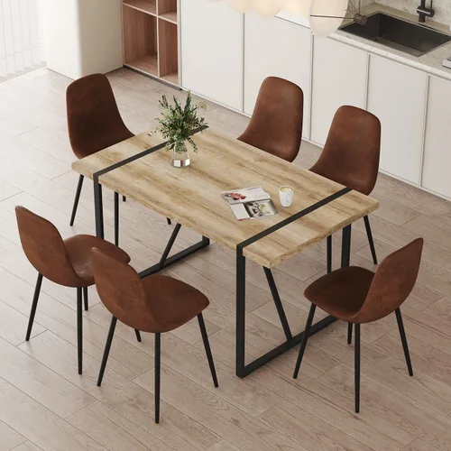 Vista 13 de Juego de mesa de comedor moderna de 55 pulgadas para 4, mesa de comedor negra y marco de metal dorado, mesa de comedor rectangular con 4 sillas