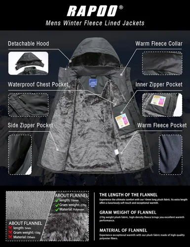 Vista 3 de Chaqueta de esquí de invierno para hombre, chaqueta de lluvia impermeable a prueba de viento