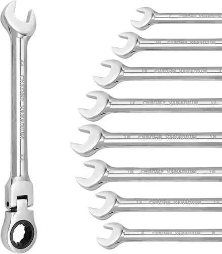 Vista 2 de Llave de trinquete de cabeza flexible de 0.315 in, llave combinada de acero al cromo vanadio de 12 puntos con engranaje de trinquete de 72 dientes