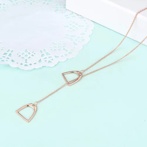 Vista 5 de YFN collar Lariat con estribos de caballo dobles, de plata esterlina 925