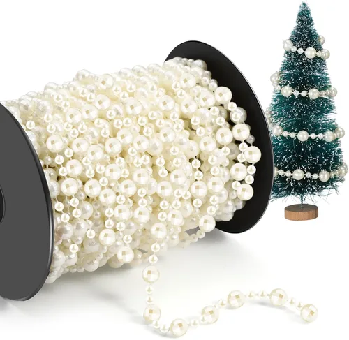Vista 11 de Pangda Guirnalda de cuentas de 49 pies para árbol de Navidad, hilo de perlas artificiales de plástico, cadena de rollo para Navidad, manualidades