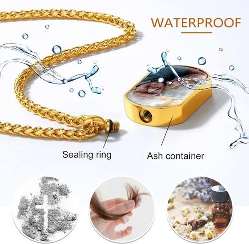 Vista 157 de FindChic Collares personalizados con urna para cenizas, barra vertical, gato, luna, reloj de arena, garra de perro, acero inoxidable, chapado en oro
