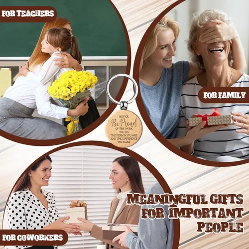 Vista 3 de Henoyso 60 llaveros de madera con texto en inglés "Thank You for Being" (Gracias por ser impresionante) motivadores motivacionales para mujeres