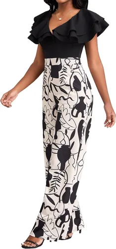 Vista 3 de Overol para mujer, elegante, de manga larga, recto, pantalones largos, para fiesta, club