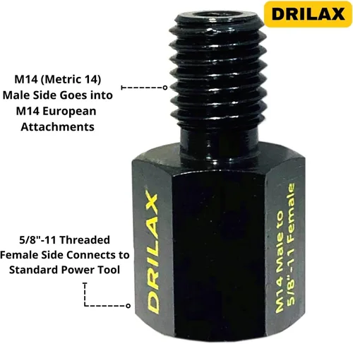 Vista 6 de Drilax Adaptador de amoladora angular M14 macho a 5/8-11 hembra, convertidor de rosca europeo a norteamericano para brocas de núcleo de diamante