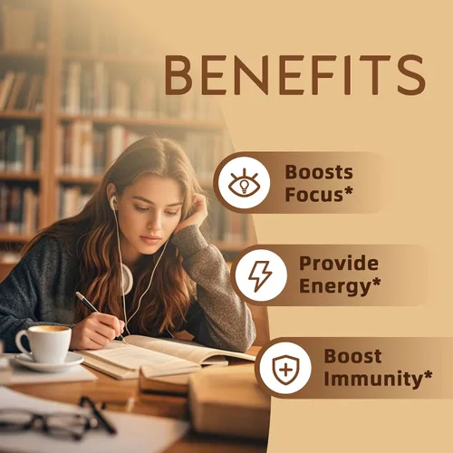 Vista 5 de Café instantáneo sin cafeína con hongos, suplemento de 14 hongos, 80 porciones grandes Mane de León, Reishi, Chaga, Cordyceps, Shiitake Energía