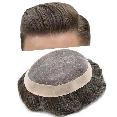 Vista 73 de Mens Toupee Hair Piece Real Human Hair Fine Mono Toupee para hombres Sistema de reemplazo de cabello para hombre Postizo Protesis Capilar Para