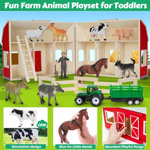 Vista 2 de GMAOPHY Juguetes de Animales de Granja para Niños de 3+ Años, Niños y Niñas, Gran Granja de Madera con Figuras de Animales para Niños, Juego